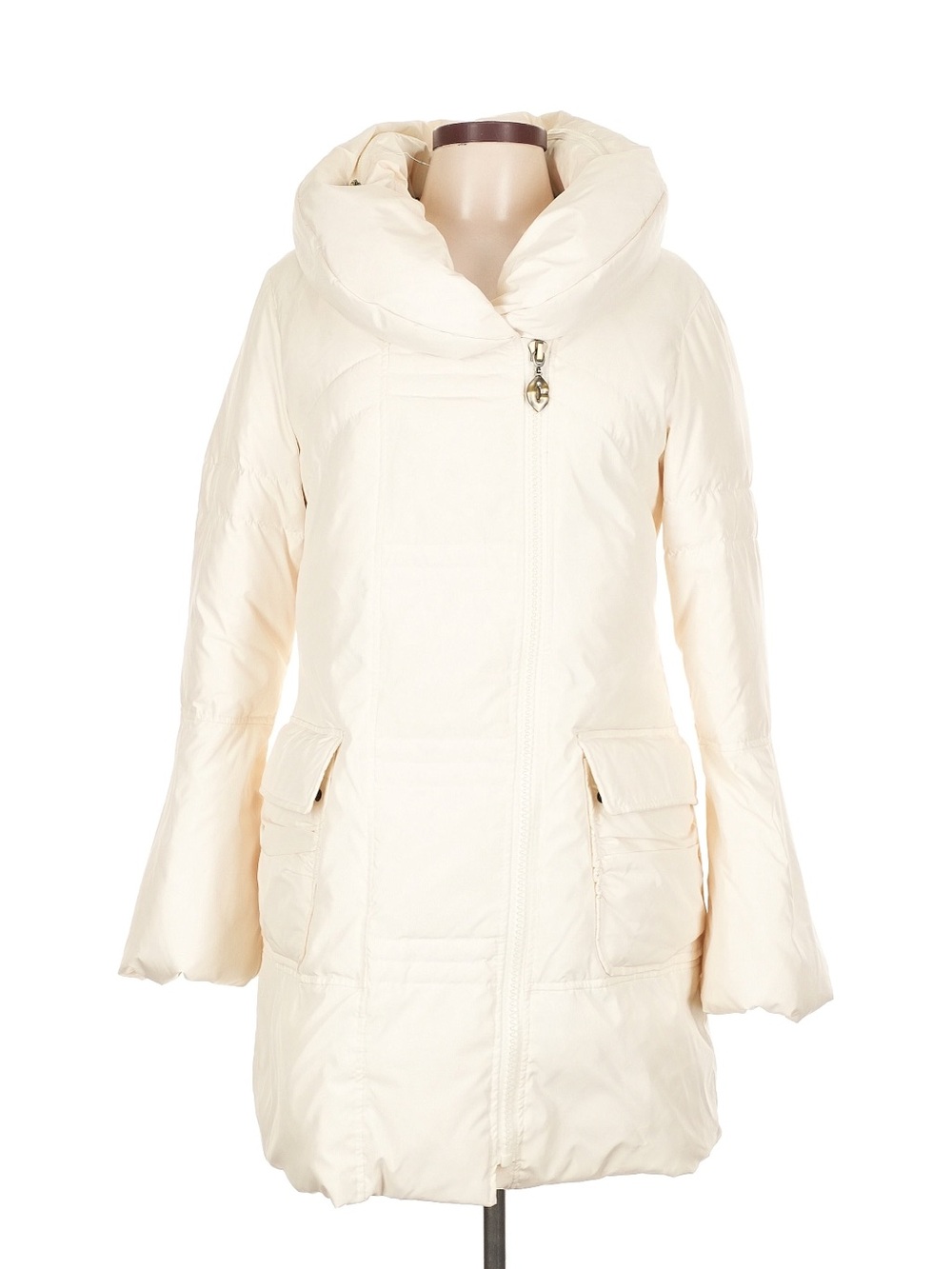 Betsey Johnson Cream Long Puffer Coat with Oversized Collar